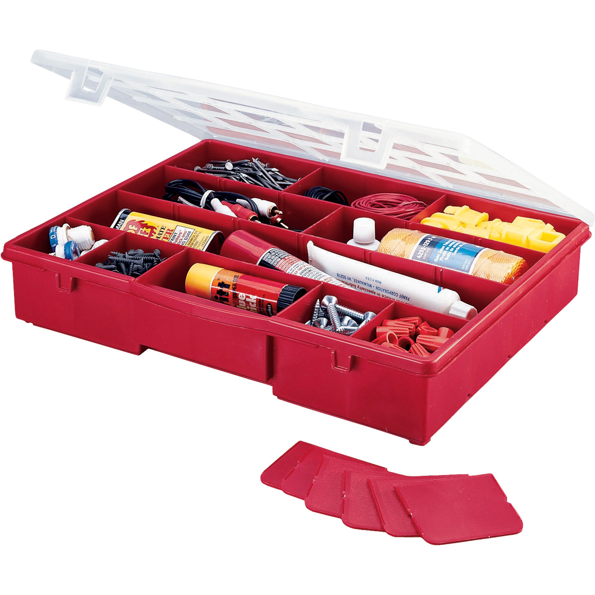 Stack-On Multi-Compartment Storage Box With Removable Dividers